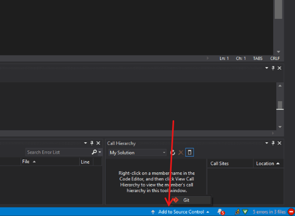 visual studio add to git button