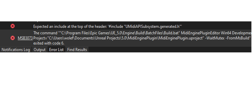 UE5 expected an include at the top error
