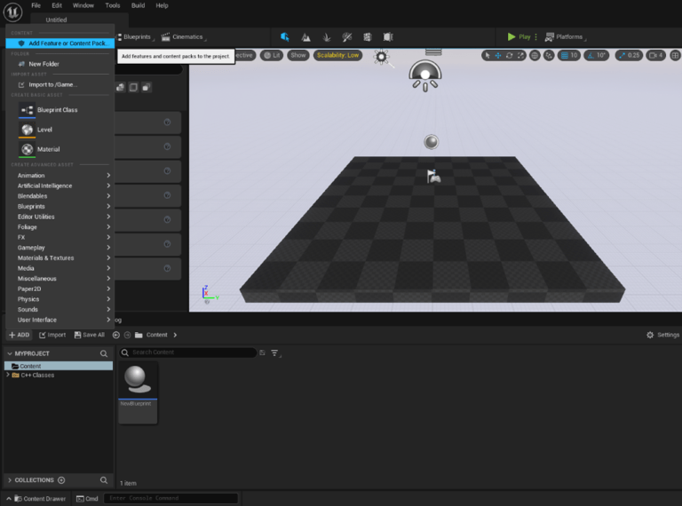 unreal engine 5 add starter content to existing project