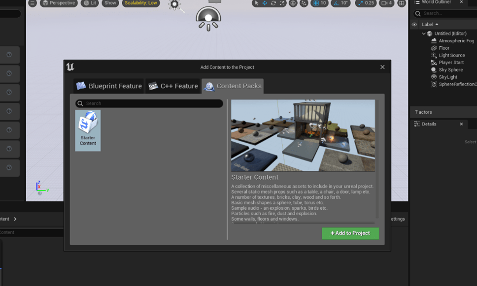 Add Starter Content To Unreal Engine Project