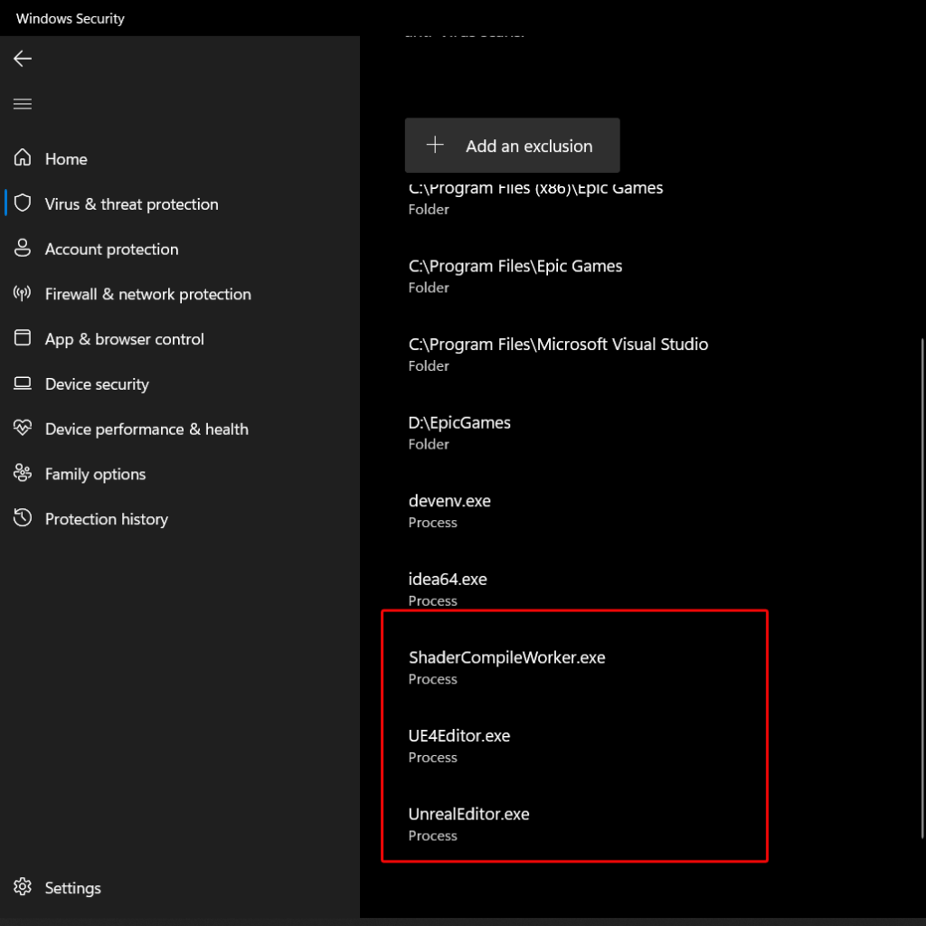 Add Unreal ShaderCompileWorker to antivirus exclusions