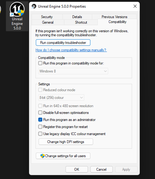 Run Unreal Engine as Administrator